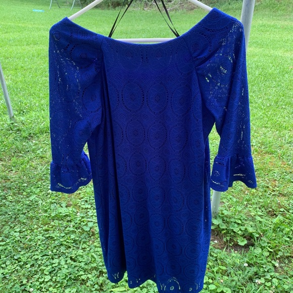 Blue Lace 3/4 Length Sleeve Dress - Picture 2 of 2